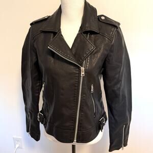 Topshop Faux Leather Biker Motorcycle Jacket In Black Size 8 New